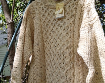Highland Home Industries 100% Wool Aran Fisherman Handmade Sweater sz XL Scotland