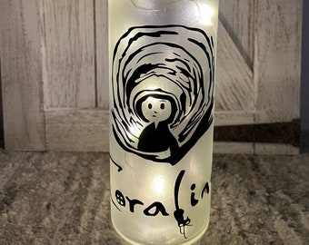 Coraline Inspired Light Up Frosted Glass Bottle