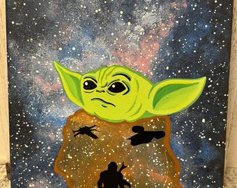 This Is The Way Mandalorian Baby Yoda / Grogu Galaxy Canvas Painting