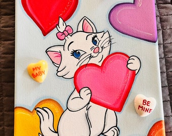 Valentine's Day Cat Hearts Marie Inspired Canvas Painting