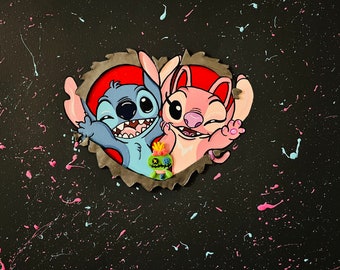 Stitch and Angel Couple Inspired 11x14 Canvas Painting Pin Display Board