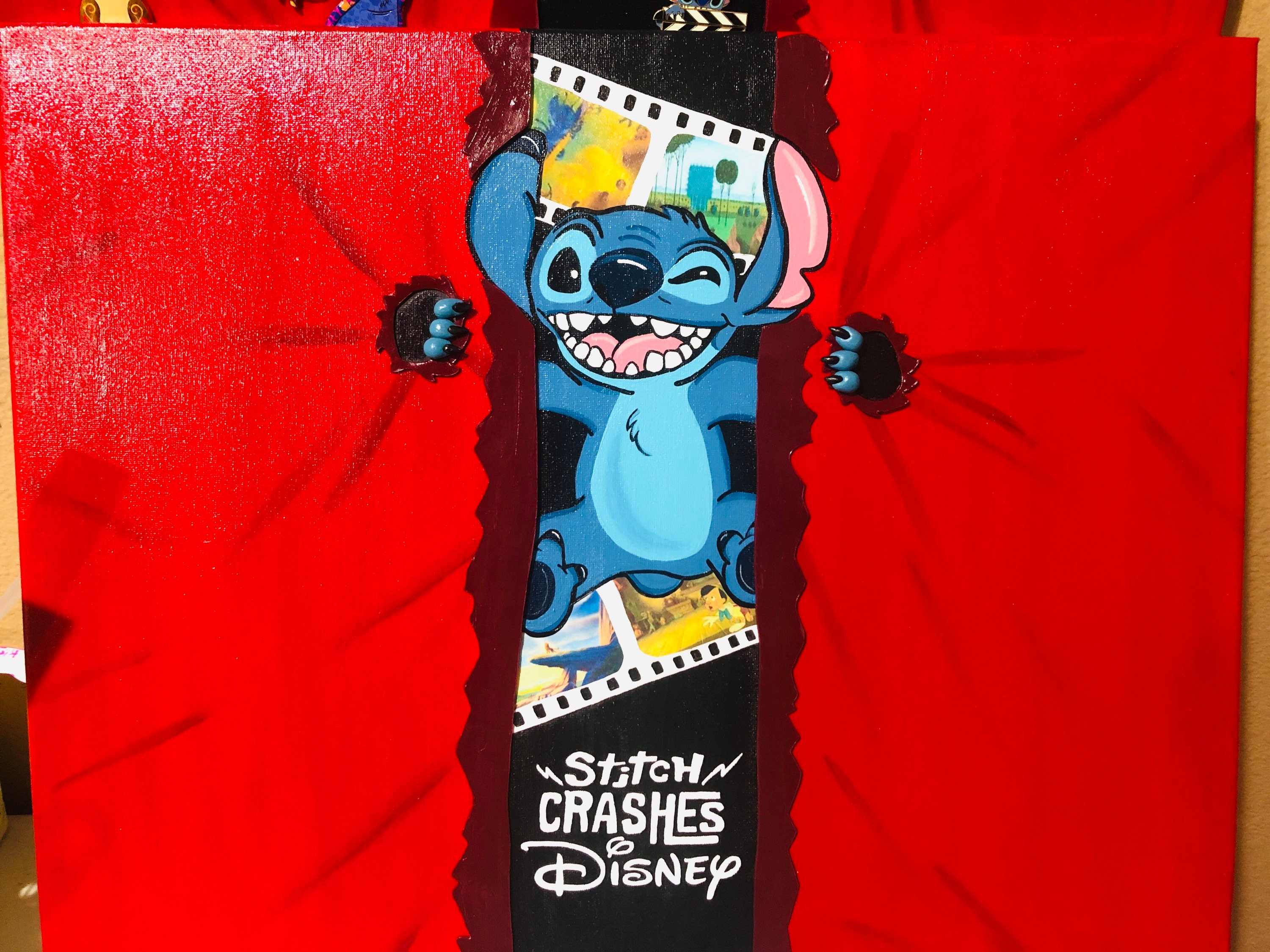Stitch Crashes Disney Inspired 16x20 Canvas Painting Pin Display