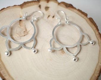 Mandala flower sterling silver earring hoops