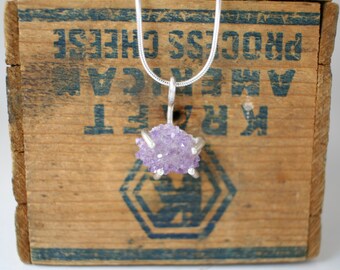 Amethyst Rose Stalactite rustic sterling silver prong set pendant necklace