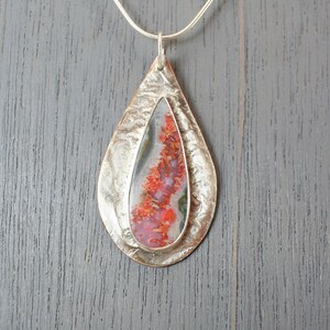 Lava Agate teardrop silver copper necklace