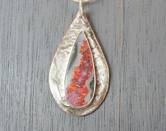 Lava Agate teardrop silver copper necklace