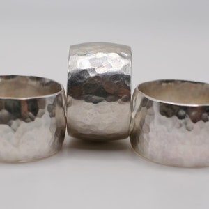 Wide band low dome sterling silver hammered ring