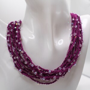 Crochet crystal beaded statement necklace