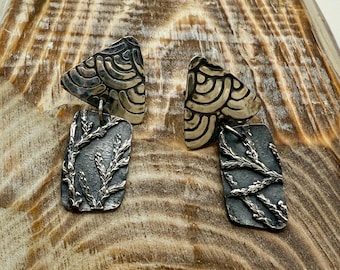 Textured oxidized sterling silver post dangle earrings