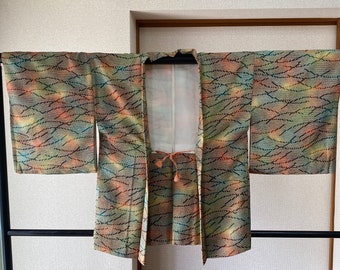 Vintage Japanese silk shibori haori - kimono jacket - multi-colored - rainbow - Japanese tie-dye
