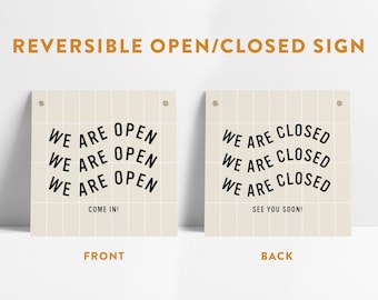 Reversible Windowpane Grid Open Closed Small Business Entrance Sign with Grommets