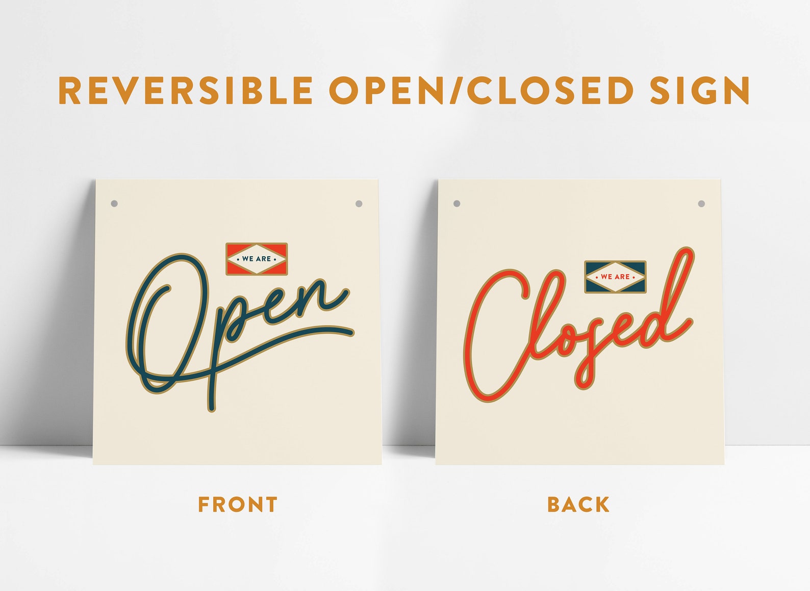 Reversible Hand Lettered Gold Script Open Closed Small Business ...