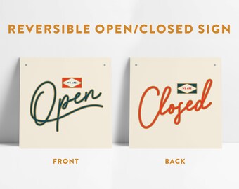 Reversible Hand Lettered Gold Script Open Closed Small Business Entrance Sign
