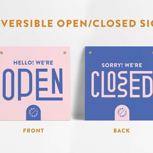 Reversible Fun Open Closed Small Business Entrance Sign with Grommets image 1