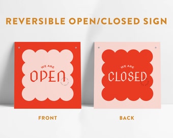 Reversible Bubble Whimsical Open Closed Small Business Entrance Sign - NOT CUSTOMIZABLE