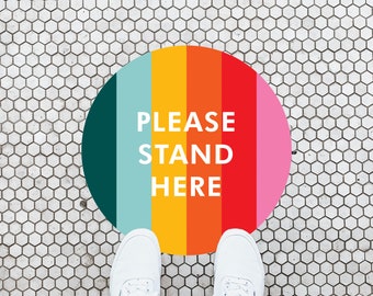Colorful Please Stand Here 6 Feet Apart Social Distance Vinyl Floor Decal Sticker