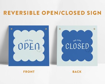 Reversible Bubble Whimsical Open Closed Small Business Entrance Sign with Grommets