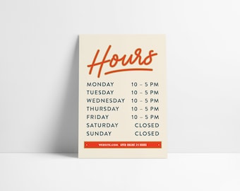 Hand Lettered Script Business Hours Open Vinyl Decal Sticker Sign