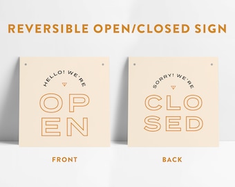 Reversible Minimal Mid-Century Modern Open Closed Small Business Entrance Sign