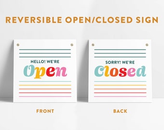 Reversible Colorful Open Closed Small Business Entrance Sign with Grommets