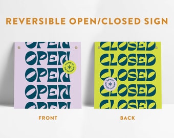 Reversible Retro Psychedelic Open Closed Small Business Entrance Sign with Grommets