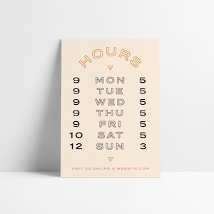 Minimal Mid-Century Modern Business Hours Open Vinyl Decal Sticker Sign