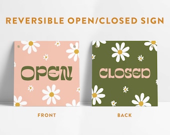Reversible Daisy Chic Boutique Open Closed Small Business Entrance Sign with Grommets