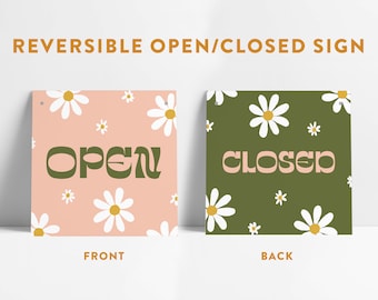 Reversible Daisy Chic Boutique Open Closed Small Business Entrance Sign