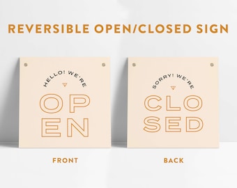Reversible Minimal Mid-Century Modern Open Closed Small Business Entrance Sign with Grommets