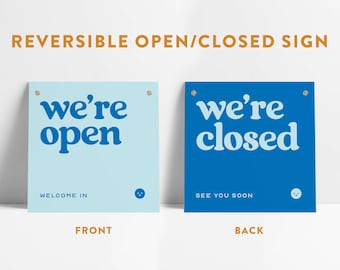 Reversible Modern Open Closed Small Business Entrance Sign with Grommets