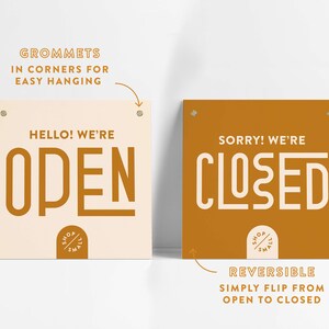 Reversible Fun Open Closed Small Business Entrance Sign with Grommets Natural & Rust