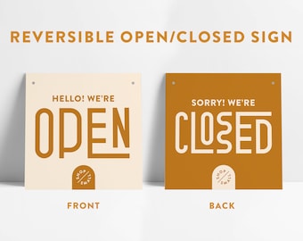 Reversible Beige Squiggle Open Closed Small Business Entrance Sign