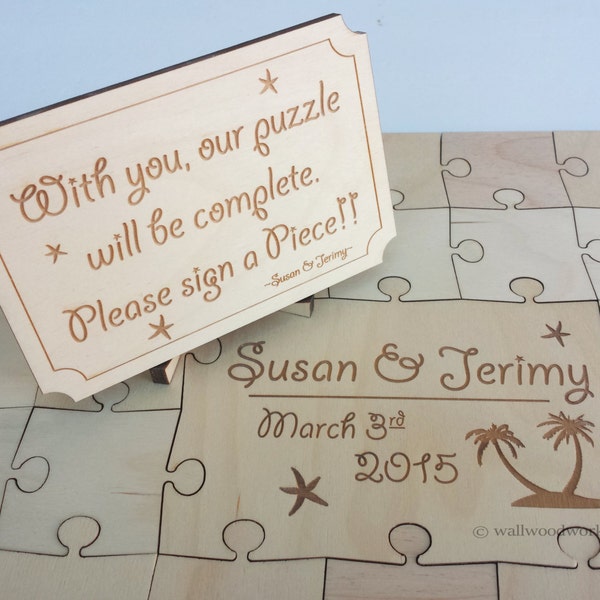 Wedding Puzzle Guest Book (Beach) 32-400 Piece Wedding, Guest Book Puzzle, Guestbook, Rustic, Alternative Wedding, Laser Cut, Engraved