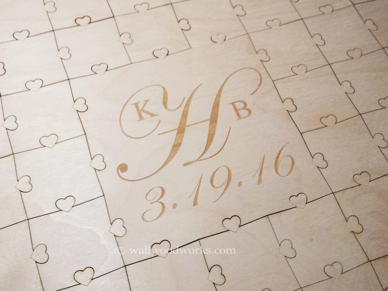 Wedding Puzzle Guest Book 32-400 Piece Wedding for Weddings Guest Book Puzzle 3 Initials Laser Engraved Rustic Guestbook puzzle