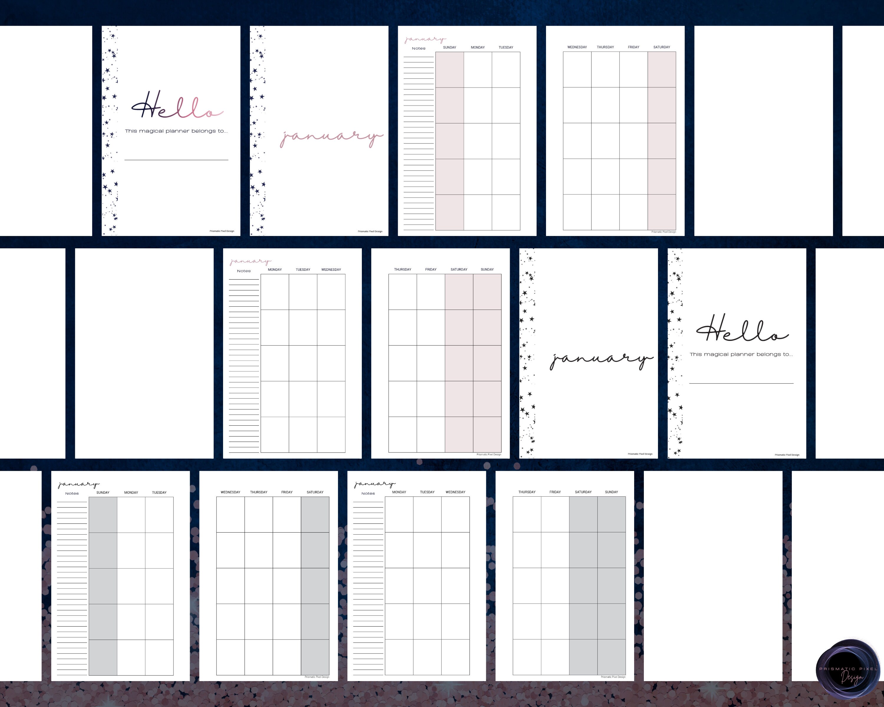 UNDATED MINI Happy Planner Monthly Insert, Monthly Calendar, Happy ...