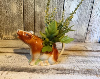 Vintage Tony Wood Cow Creamer Brown and White, Farmhouse Cottage  Decor