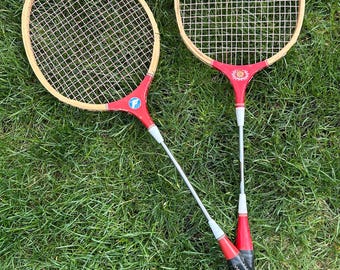Vintage Pair Badminton Racquets, Retro Badminton Racquets, Game Room Cabin Decor