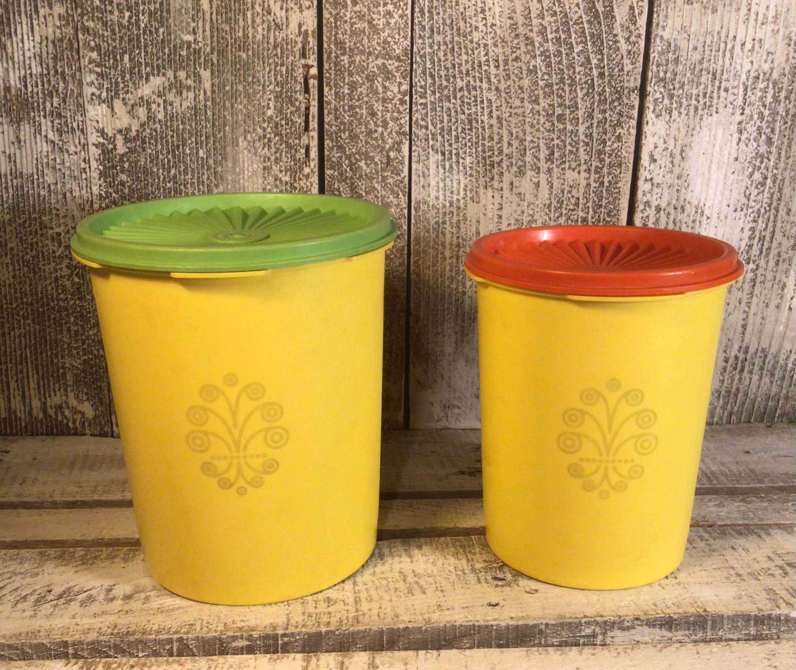 Vintage Tupperware Yellow Canisters X 2 W Servalier Lids, Small