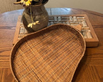 Vintage Pear Shape Woven Basket Tray Wicker Table Top Shelf Sitter or Wall Decor