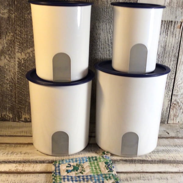 Vintage Tupperware Canister Set, Tupperware One Touch Canisters w Reminder Windows, Kitchen Pantry Storage Solutions