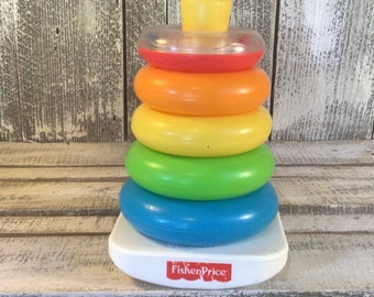 Vintage Fisher Price Rock A Stack Toy Infant Toddler Stacking Rings Toy Nursery Decor