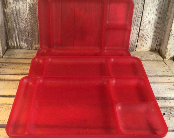 Vintage Tupperware Divided Lunch Trays X 4 in Raspberry Pink, Vintage