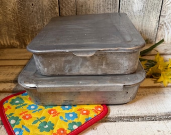 Vintage Aluminum Covered Baking Pan (Choice 9 x 13 or 8 x 10”), Lasagna Pan w Lid, Cake Pan w Cover, Farmhouse Kitchen