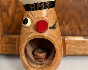 Vintage Unique Wood Nutcracker Winking Sailor Made in Japan 1950’s