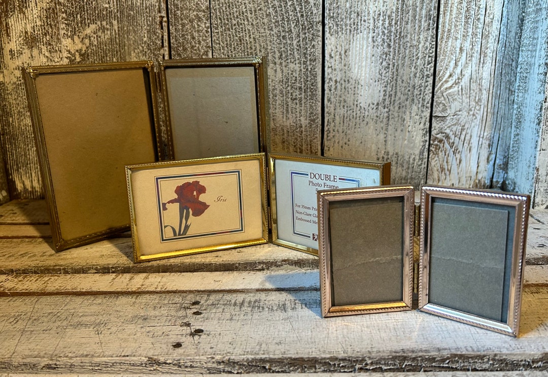 Vintage Double Bifold Picture Frames, Gold Tone Metal Tabletop 2 X 3 or ...
