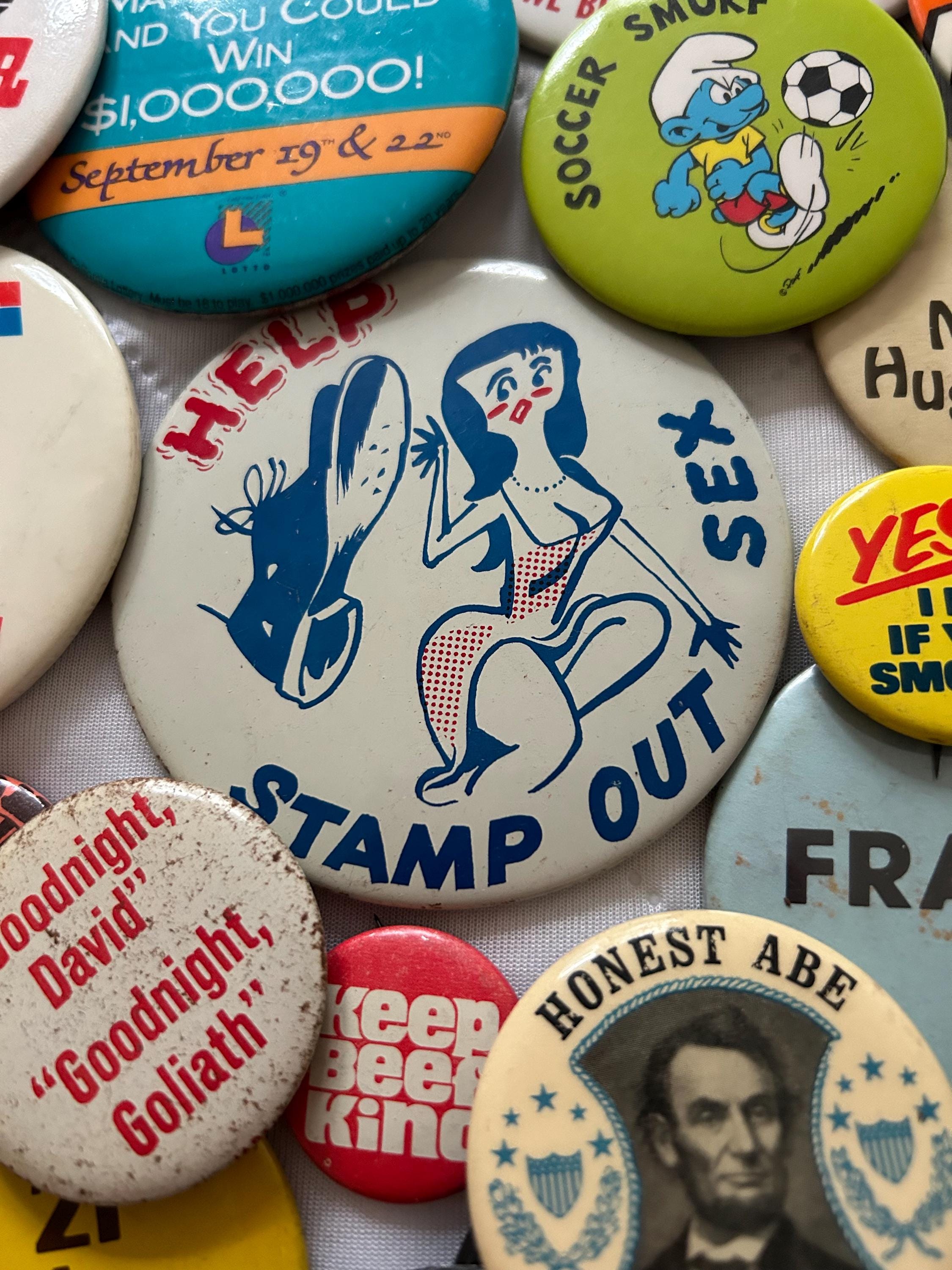 Vintage Pinback Button Collection: 1960s-90s Political, Comedy