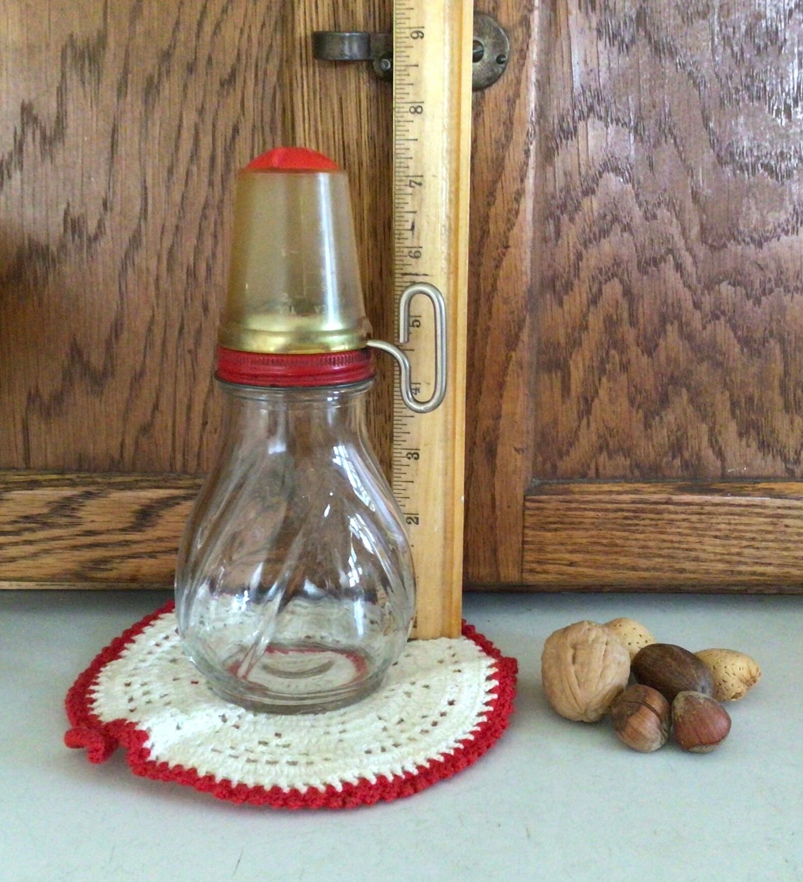 Vintage Glass Nut Grinder W Red Lid Hand Operated 1950s Red Etsy