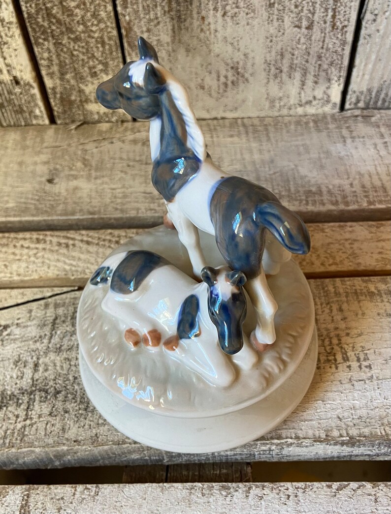 Vintage Otigiri Porcelain Musical Figurine W 2 Horses Plays Etsy