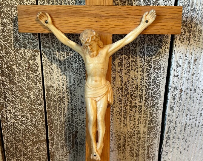 Vintage Wooden Wall Inri Crucifix W Celluloid Jesus, Last Rites 12 ...