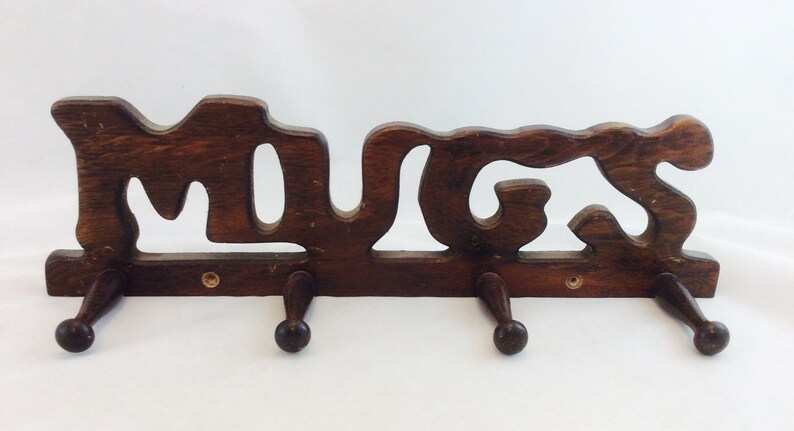 Vintage Mugs Wood Coffee Mug Rack Wall Mount Image 0